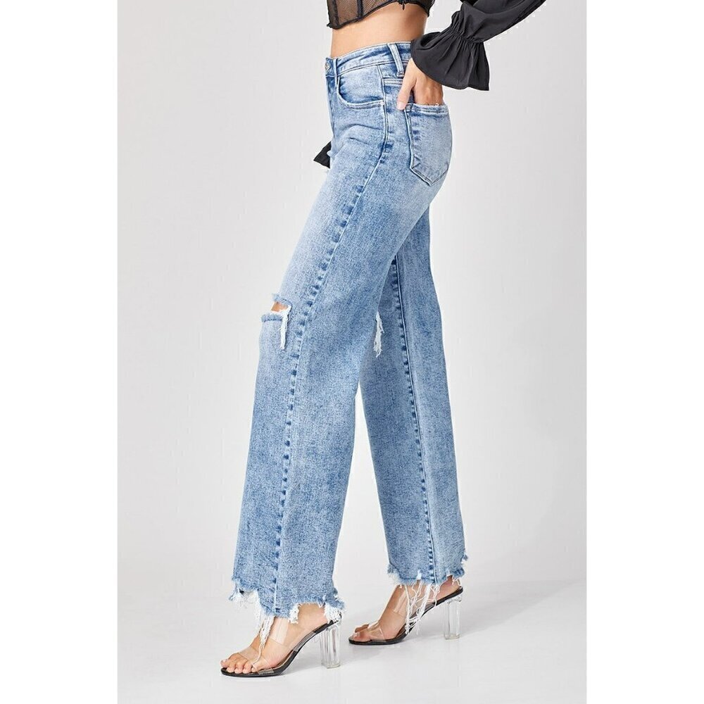 Risen High Rise Medium Acid Washed Wide Leg Jeans RDP5312 - Picture 6 of 8